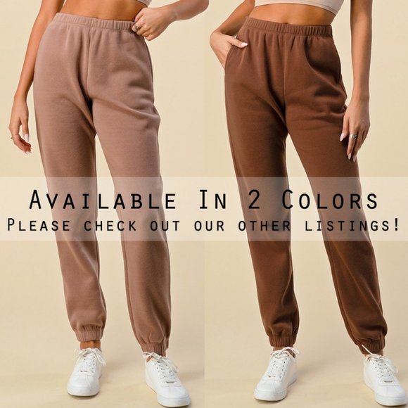 NEW Chocolate Brown High Waist Side Pockets Relaxed Fleece Jogger Sweat Pants - Picture 9 of 9